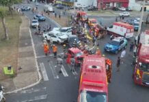 Vídeo mostra engavetamento que deixou um morto e 5 feridos em Goiânia