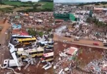 Drone sobrevoa escombros e revela cidade destruída por tornado no PR