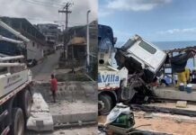Caminhão Invade Canteiro Do VLT E Quase Atinge Trabalhadores Caminhão Invade Canteiro Do VLT E Quase Atinge Trabalhadores