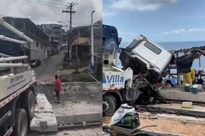 Caminhão Invade Canteiro Do VLT E Quase Atinge Trabalhadores