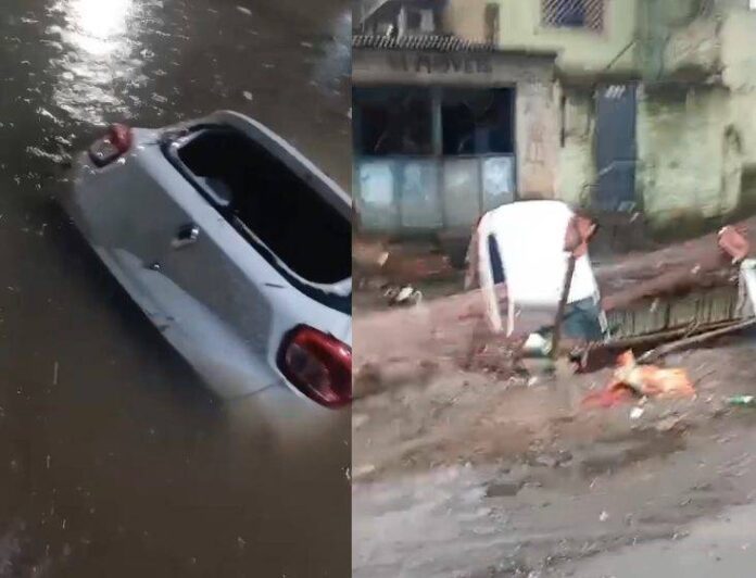 Chuvas Em Salvador: Carro Cai Em Vala De Obra Do VLT Na Avenida Nilo Peçanha